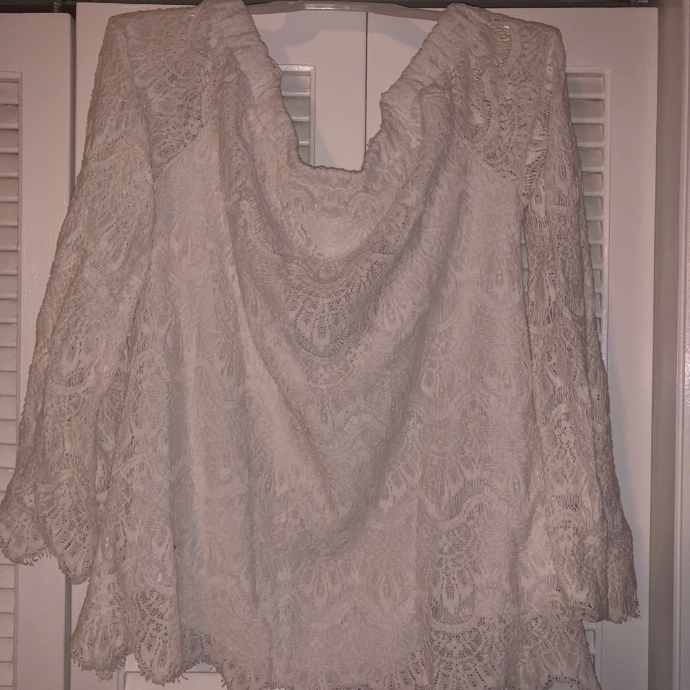 White off the should long sleeve shirt